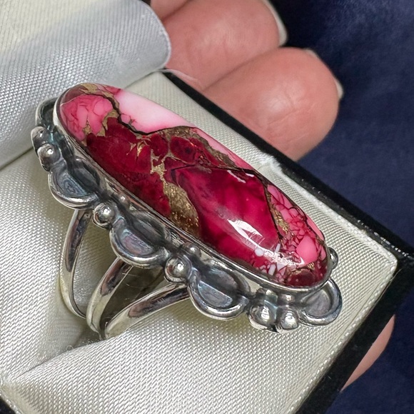 Ring Red Rose Dahlia 925 Sterling Silver Statement - Picture 2 of 4